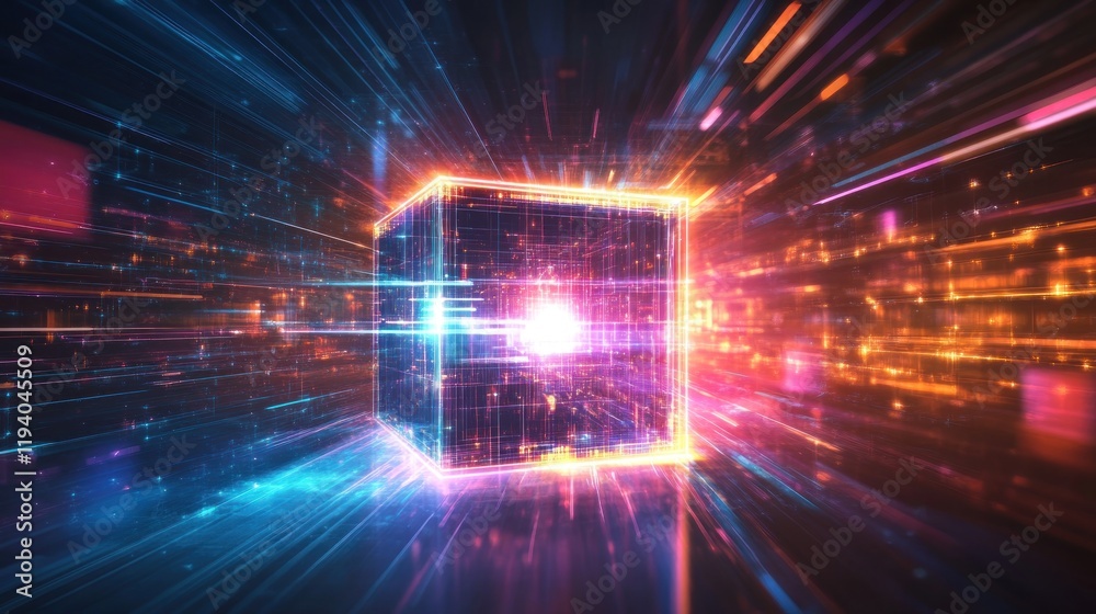 Obraz premium Glowing cube data center digital network energy
