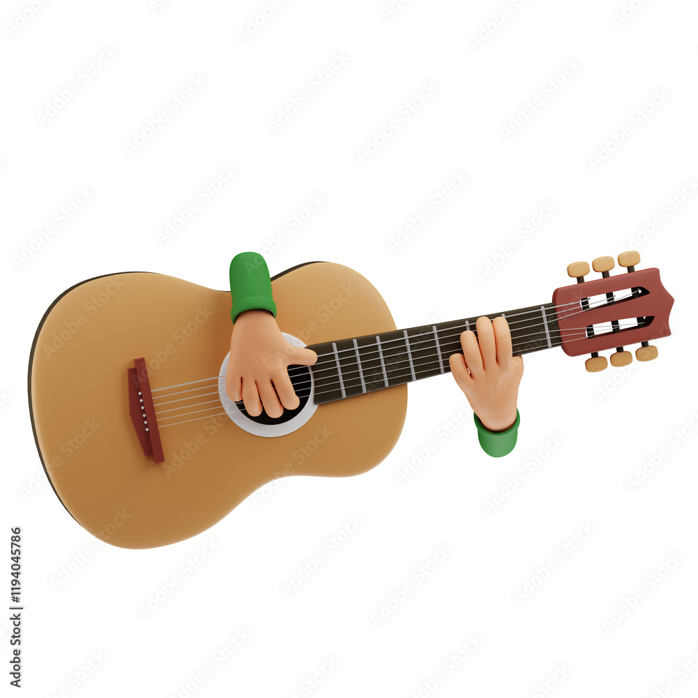 Fototapeta premium 3D Acoustic Guitar Illustration with Hand