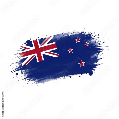 New Zealand Flag Grunge Style Brush Stroke Graphic Design Element National Pride Patriotic Artwork Red Blue Image Paint 