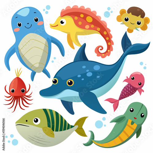 set of cartoon fishes