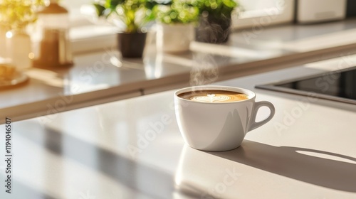 Wallpaper Mural Cup of Coffee on Kitchen Counter with Steam Rising Torontodigital.ca