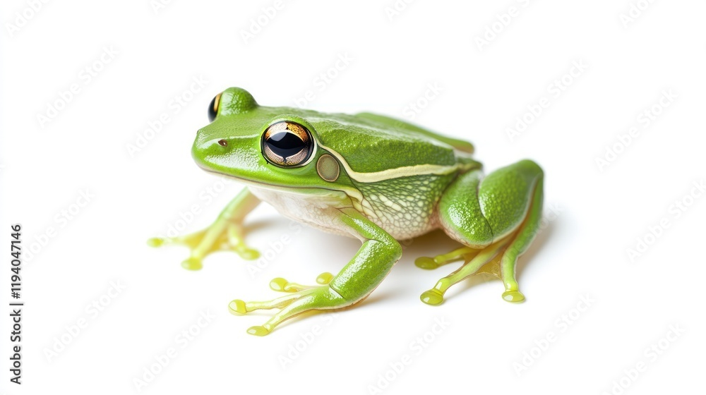 Close-Up Photography of a Vibrant Green Tree Frog on a White Background Close-Up Photography of a Vibrant Green Tree Frog on a White Background