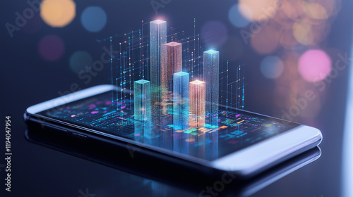 Wallpaper Mural Mobile Data Analytics: Holographic bar chart rising from smartphone screen, symbolizing growth and digital transformation in business intelligence.   Torontodigital.ca