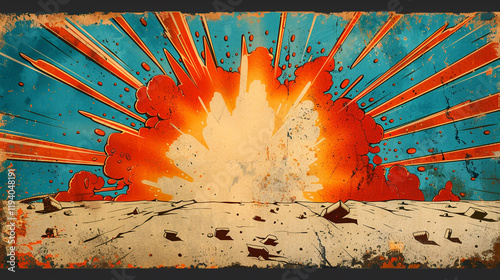 Big explosion background illustration 2D flat color