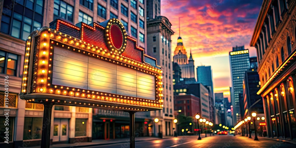 Obraz premium Neon Cityscape Dusk Marquee Sign - High Depth of Field Photography