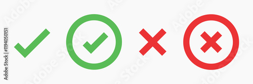 Set of green checkmark icons in various shapes: squares, circles, shields, and stars. Green checkmarks for approval, validation, and confirmation. Vector element set.
