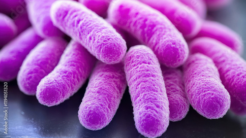 Close-up view of salmonella bacteria under a microscope, showcasing vibrant colors and rod-shaped structure, representing microbiology and scientific research concepts.