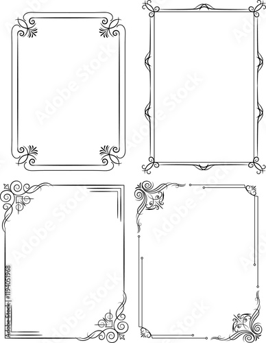 Ornamental frames with corners in different style collection vintage decorative elements floral and geometric decor on borders raster set white