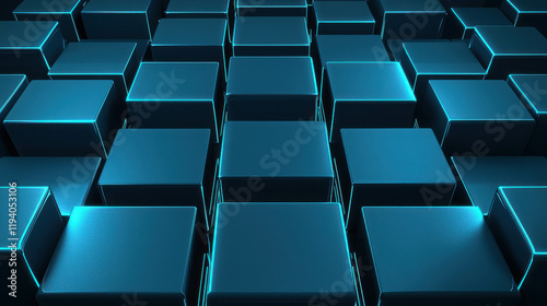 Abstract Blue Cube Grid: A mesmerizing abstract background with a grid of sleek, glowing blue cubes receding into the distance, creating a sense of depth and futuristic design.