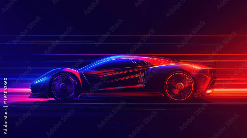Futuristic Sci-Fi Cyberpunk Scene with Electric Car, Advanced Technology and Neon Aesthetics. Futuristic Sci-Fi Cyberpunk Scene with Electric Car, Advanced Technology and Neon Aesthetics.