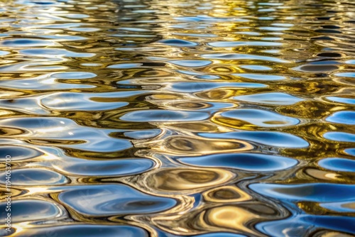 A mesmerizing dance of shapes in shimmering silver and gold, like the surface of a still pond on a summer's day, abstract, pattern, psychedelic, shimmer, geometric photo