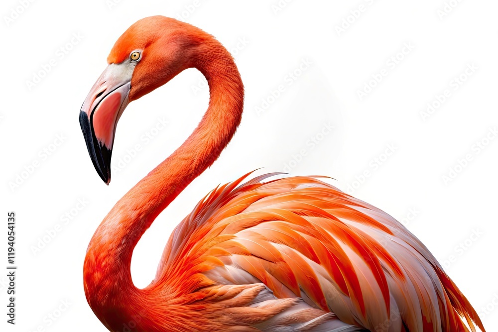 Obraz premium Panoramic Flamingo, White Background, Isolated Bird Photography, Pink Flamingo Image