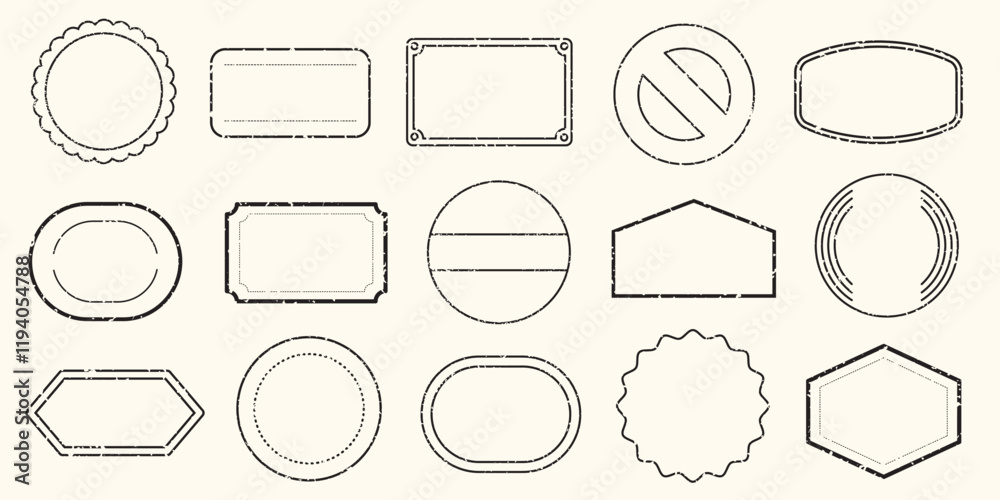 Fototapeta premium Collection of vintage label templates. Labels include circles, ovals, rectangles. Ideal for design projects needing vintage label templates and borders. Black stamps, vector set.