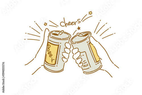 缶ビールを乾杯している手のイラスト(カラー02)