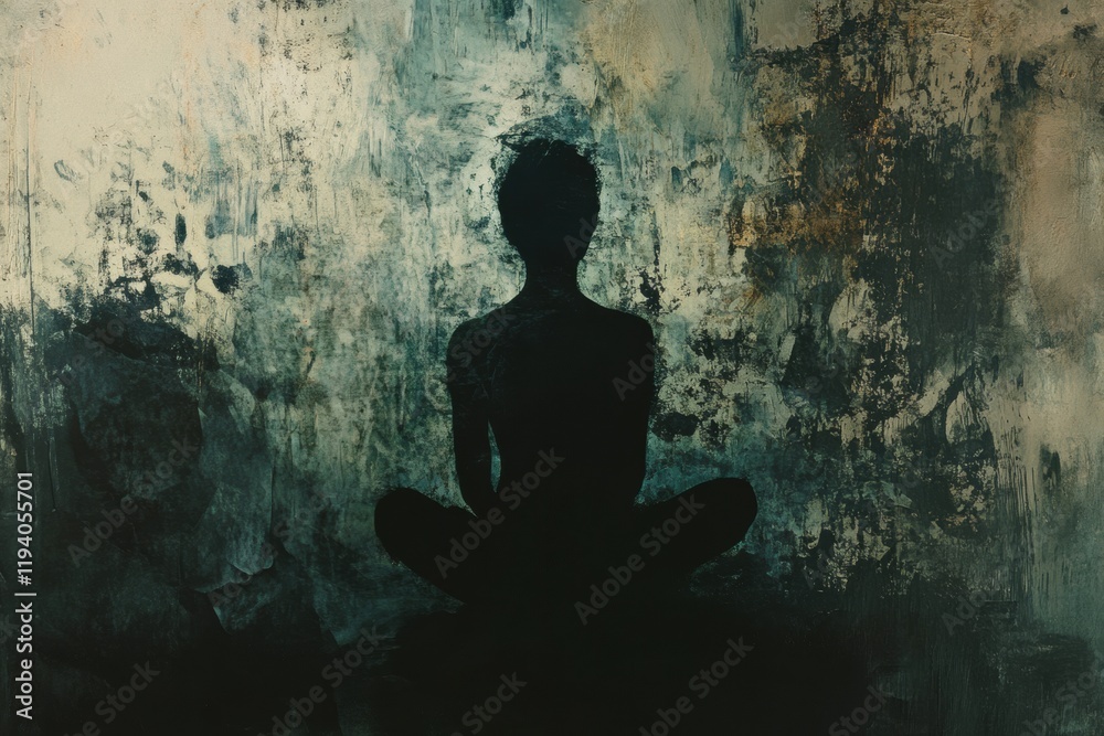 Obraz premium Person sitting in shadow surrounded by abstract representations of mental turmoil and emotional struggle. Generative AI