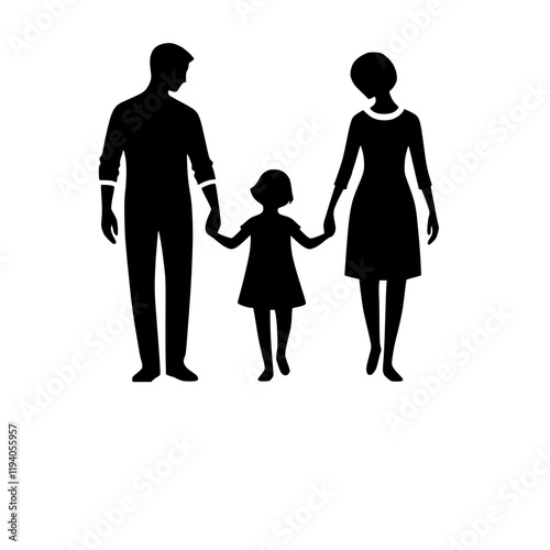 Silhouette einer Familie beim Spaziergang – KI generiert