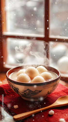 Close-up of a bowl of tangyuan on the table