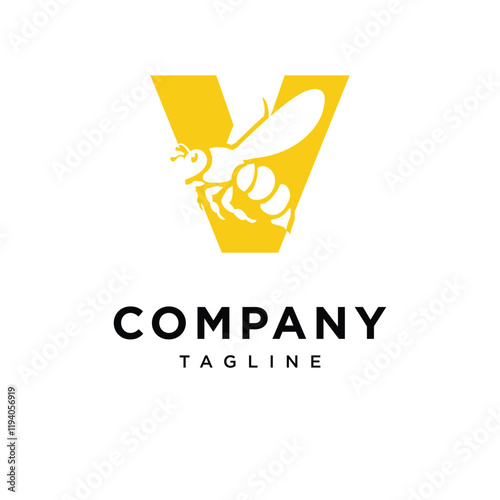 Letter V Bee Logo Icon Vector
