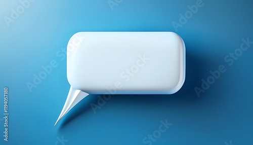 A simple, white speech bubble on a blue background, representing communication, dialogue, or messaging.