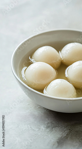 Close-up of a bowl of tangyuan on the table