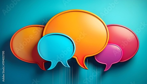 Colorful speech bubbles against a vibrant blue background, symbolizing communication, dialogue, and interaction.