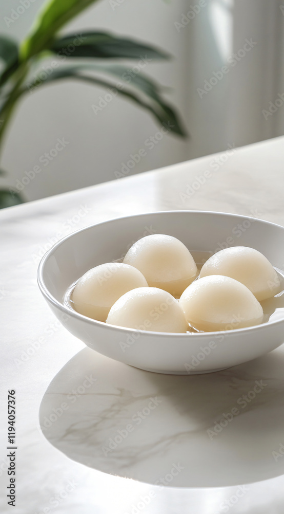 Close-up of a bowl of tangyuan on the table Close-up of a bowl of tangyuan on the table