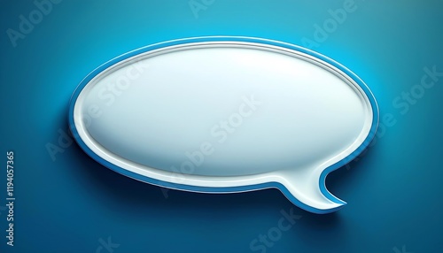 A minimalist speech bubble icon on a blue background, symbolizing communication and dialogue.