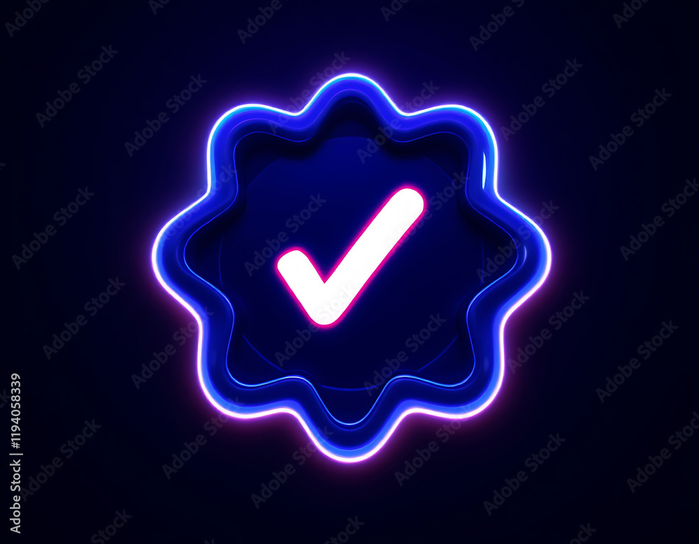 Neon Glowing Checkmark Badge Digital Icon Design: Approval, Confirmation, Validation, Success Symbol Neon Glowing Checkmark Badge Digital Icon Design: Approval, Confirmation, Validation, Success Symbol