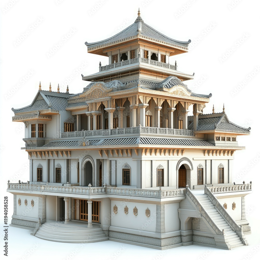 Fototapeta premium Majestic Asian Temple Architecture: A Serene Palace of Culture and History
