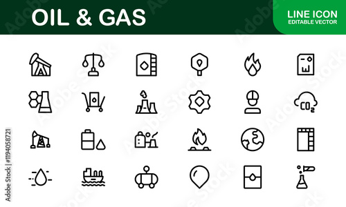 Modern Oil & Gas Icon Set. Minimalist, Professional Energy and Industry Illustrations for Petroleum, Refineries, and Exploration Projects. photo