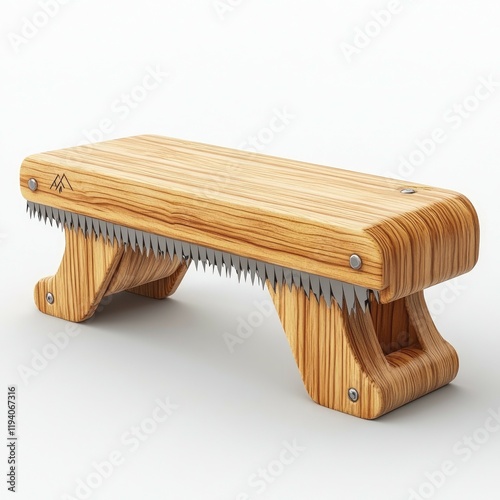 Rustic Wooden Saw Bench: Handcrafted Woodworking Art for Home Decor photo