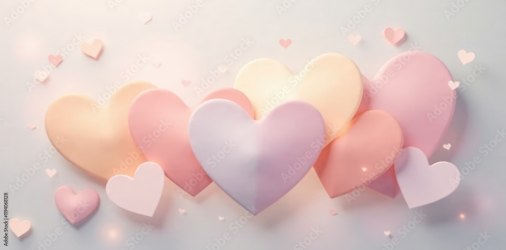 Pastel-colored abstract shapes resembling hearts in a soft focus effect against a light gray or beige background with no clear focal point, subtle, tranquil, gentle curves Pastel-colored abstract shapes resembling hearts in a soft focus effect against a light gray or beige background with no clear focal point, subtle, tranquil, gentle curves