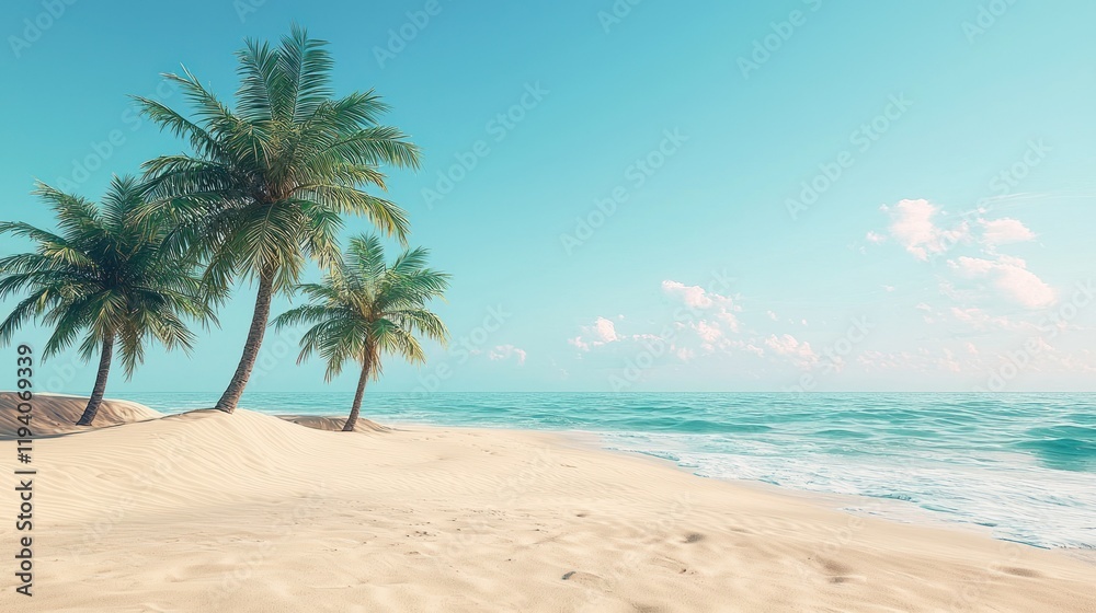 Tropical beach with palm trees, sand, and ocean views. Tropical beach with palm trees, sand, and ocean views.