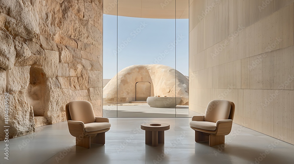 Obraz premium Modern interior design in stone structure luxurious space minimalist style serene environment
