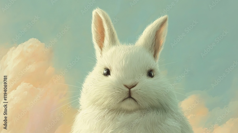 Fluffy White Rabbit in Sky