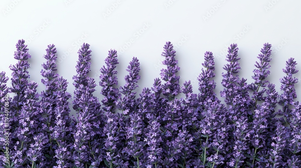 Naklejka premium Lavender flowers arranged in a row on white background. (1)