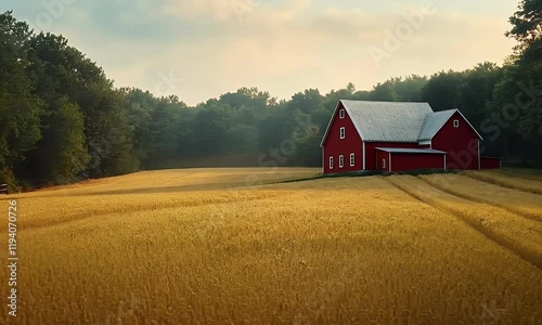 Red barn sunrise field rural landscape farm
