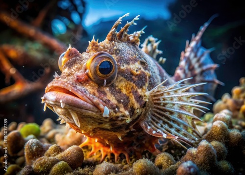 Weedy Scorpionfish Underwater Macro Photography, Rhinopias frondosa, Urban Exploration, Grunge, Rusty, Abandoned, Underwater World photo