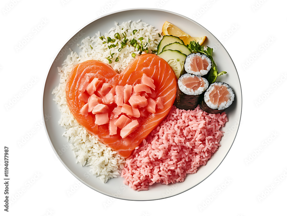 Heart-shaped sushi platter home kitchen food photography bright close-up culinary art Heart-shaped sushi platter home kitchen food photography bright close-up culinary art