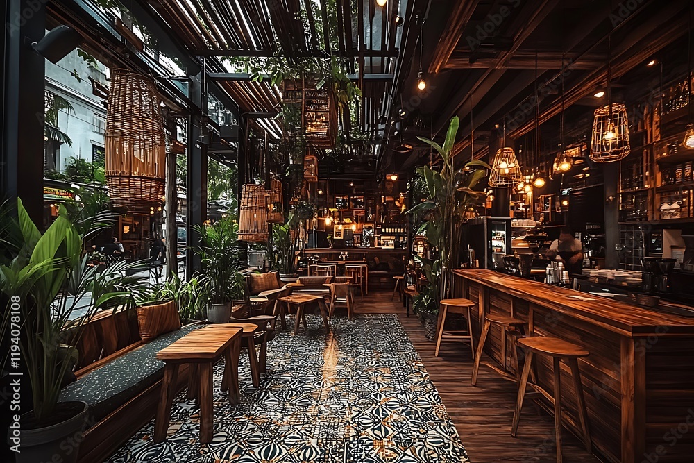 Fototapeta premium Stylish Wooden Cafe Interior Design