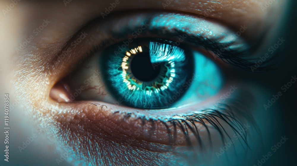 Fototapeta premium Close-Up of a Unique Blue Eye with Intricate Details and Textures