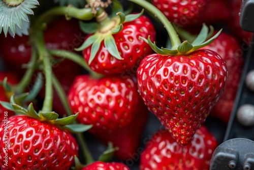 Fresh strawberries being picked and prepared for market. Perfect for food blogs, farming, and agriculture related content. photo