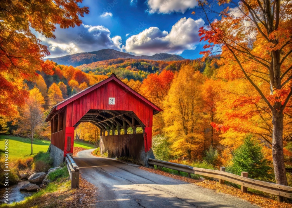Woodstock Vermont Covered Bridge Fall Photography - Scenic Autumn New England Landscape Woodstock Vermont Covered Bridge Fall Photography - Scenic Autumn New England Landscape