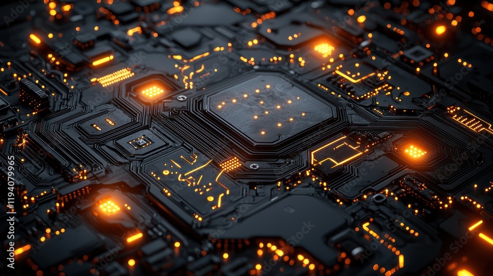 Obraz premium Abstract circuit board with glowing elements.