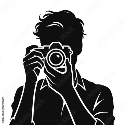 Silhouette eines Fotografen mit Kamera – KI generiert