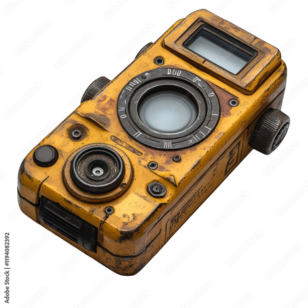 Fototapeta premium Vintage yellow camera with a rugged design for photography.