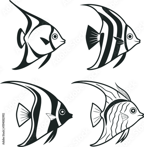 Black and White Angelfish Vector silhouette