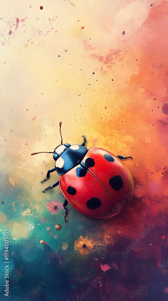 Obraz premium Ladybug on Colorful Abstract Background