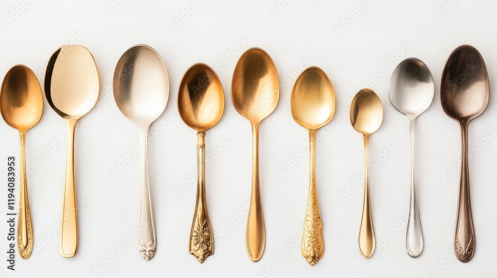 Collection of Antique Gold and Silver Spoons for Elegant Table Setting or Decorative Display Collection of Antique Gold and Silver Spoons for Elegant Table Setting or Decorative Display