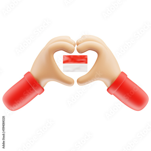 3D Hand Love Gesture with Indonesian Flag